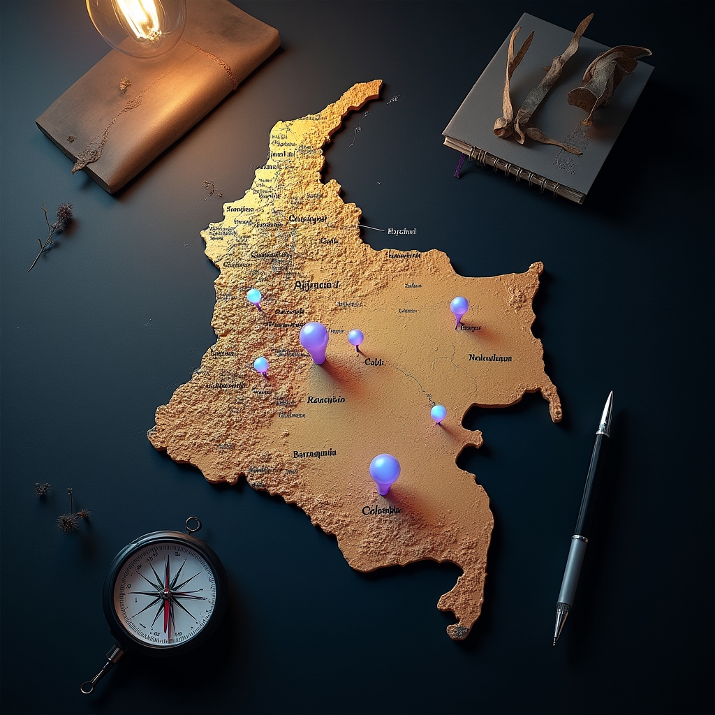 Map showing Strategia Andina service areas across Colombia