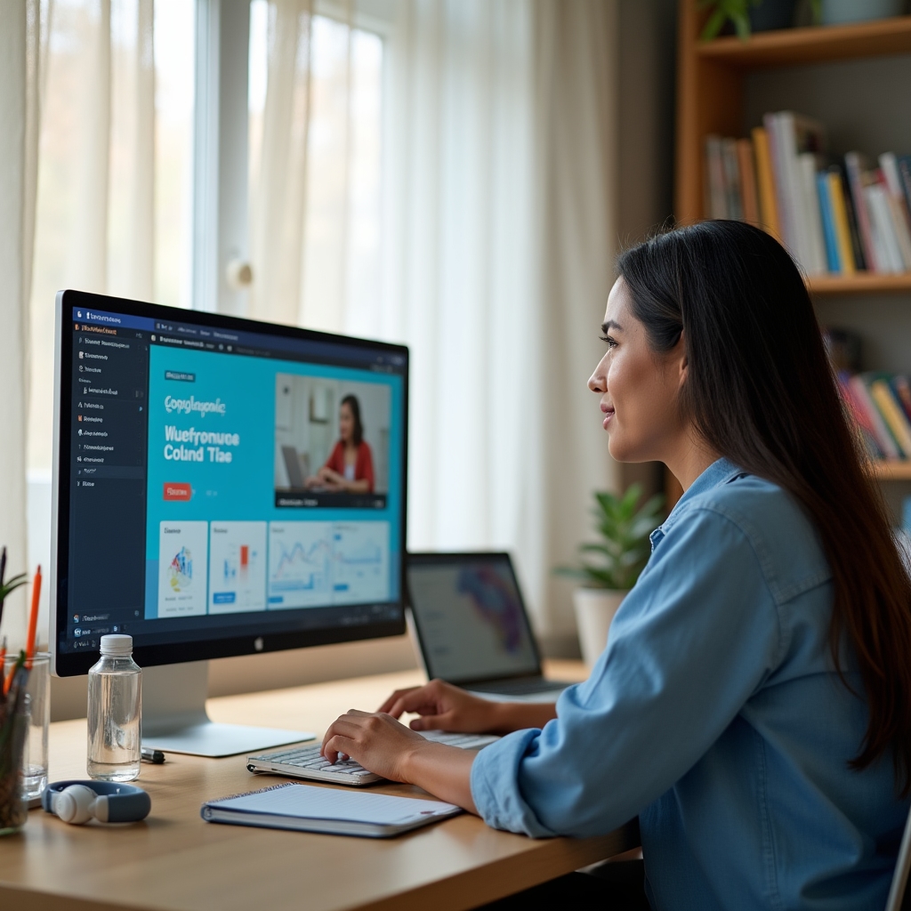 Person studying online personal economics course from home